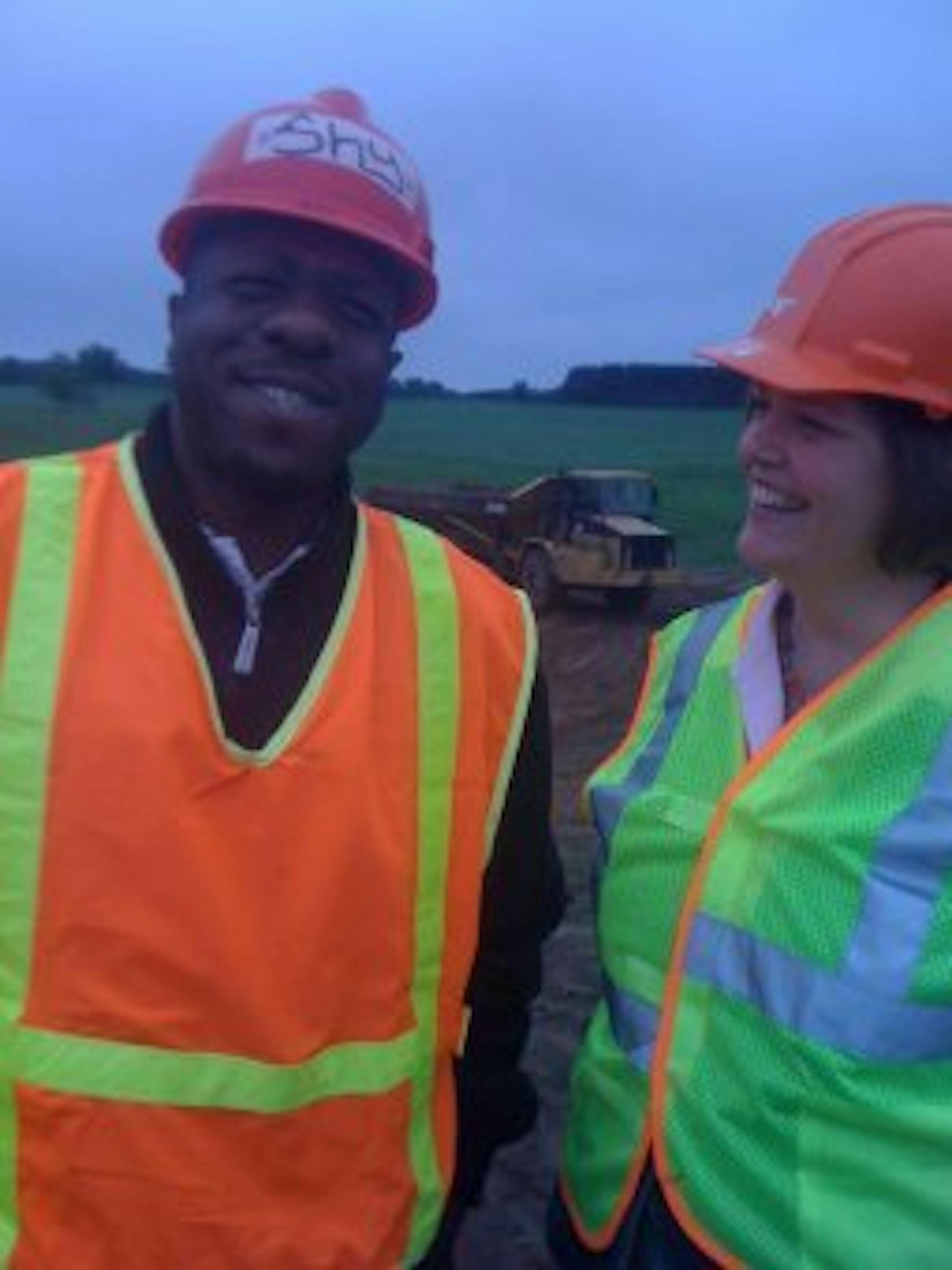 Kelliher dons a hard hat to talk jobs/credit: Kelliher campaign