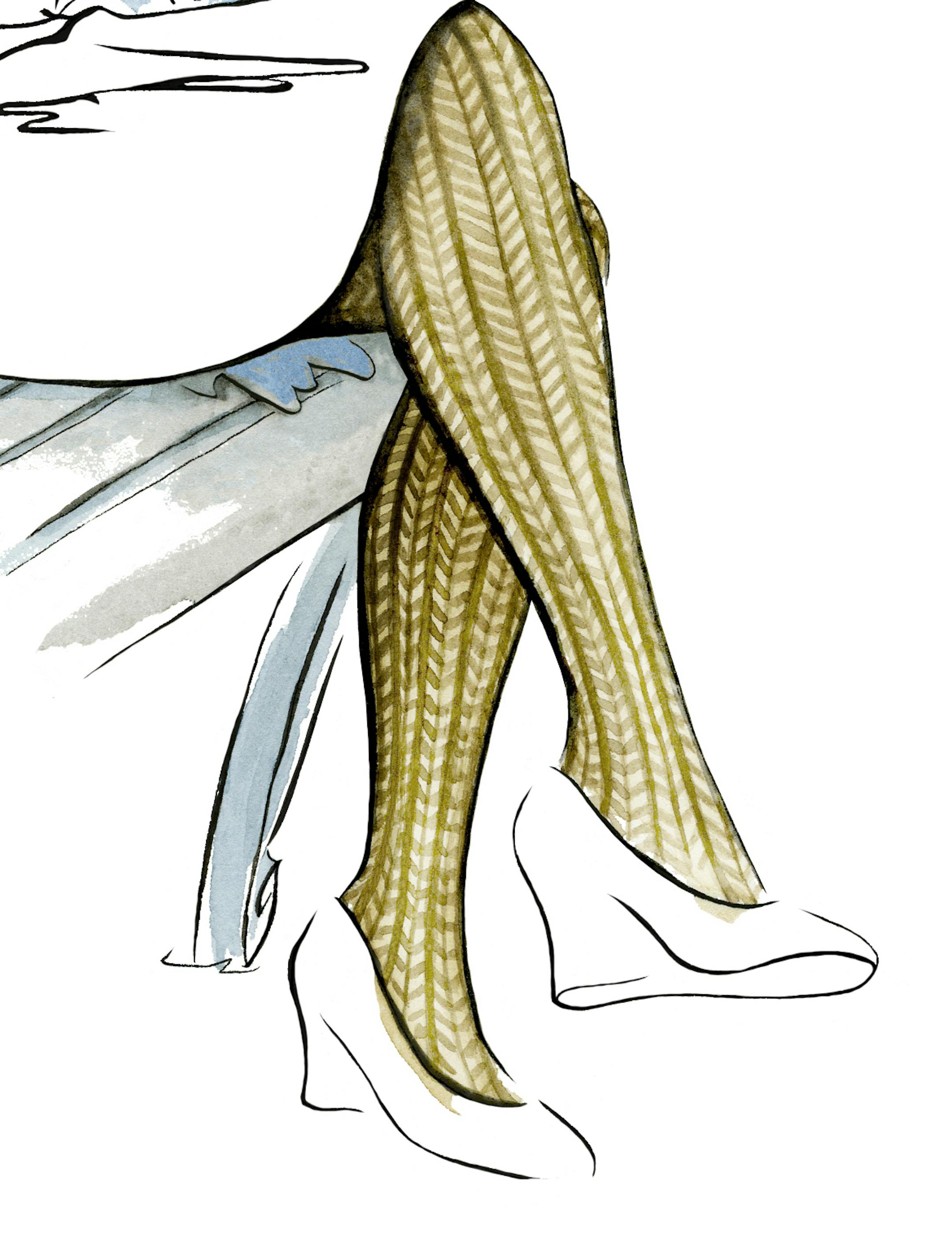Fashion illustration on patterned tights.by Eddie Thomas