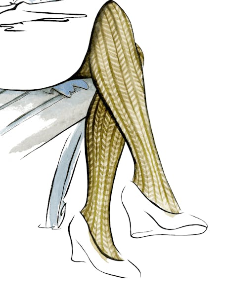 Fashion illustration on patterned tights.by Eddie Thomas