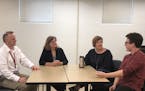 From left to right, Jeremy Jackson, Susan Myster, Amanda Gronhovd and Kyle Knapp discuss their work on the Historical Human Remains project, a state-f
