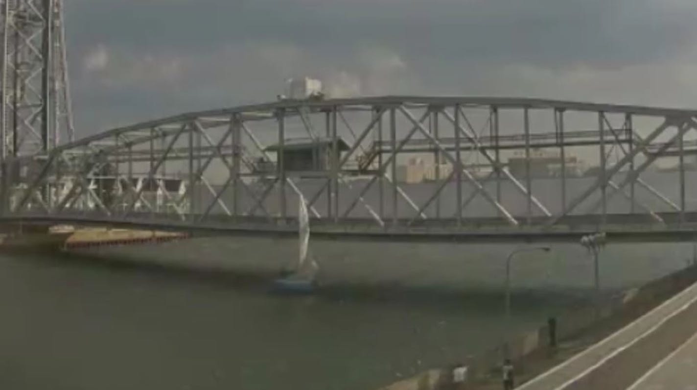 A sailboat was blown into the Duluth Aerial Lift Bridge on Wednesday after the wind shifted on Lake Superior.