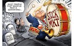 Sack cartoon: Trump's one-man band