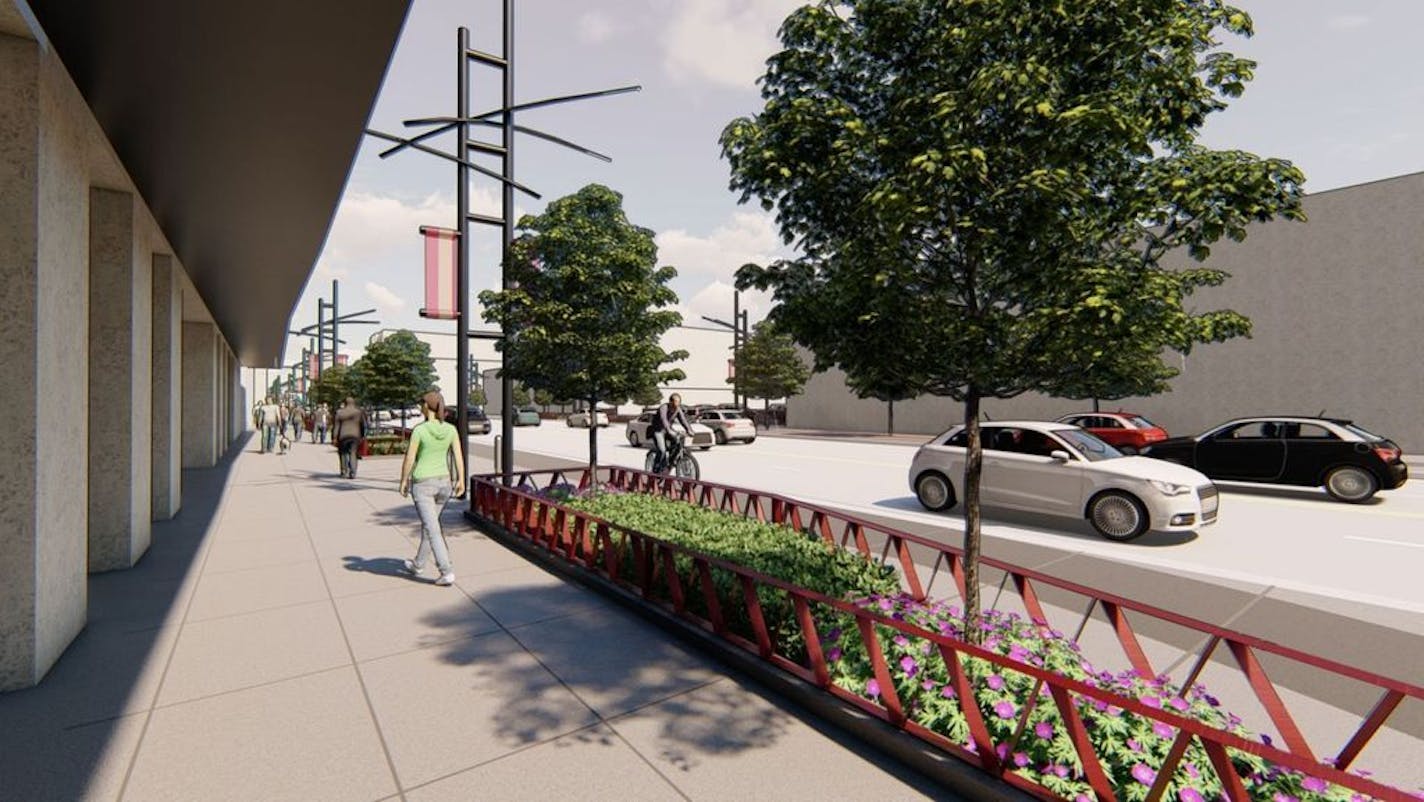 A rendering of the reconstructed sidewalks along Hennepin Avenue.