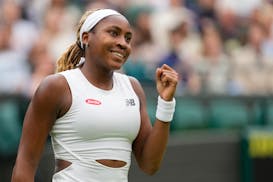 Coco Gauff of the United States reacts after defeating Anca Todoni of Romania in their match on day three at the Wimbledon tennis championships on Wed