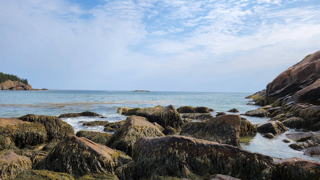 The view from a rocky corner of Sand Beach at Acadia National Park. 