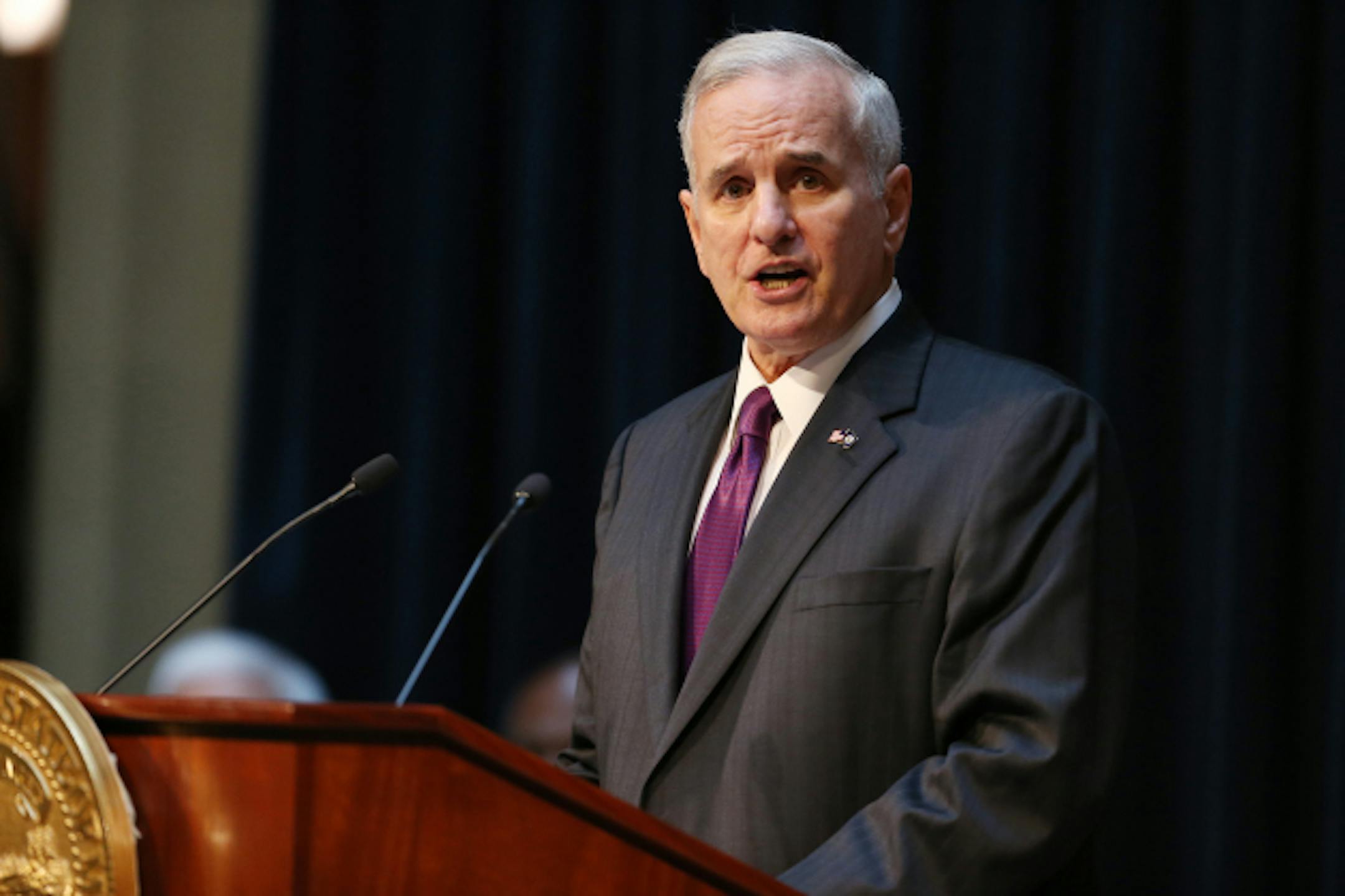 Gov. Mark Dayton gives his inaugural address during the Inauguration Ceremony at Landmark Center in St. Paul on Monday, January 5, 2015. ] LEILA NAVIDI leila.navidi@startribune.com / ORG XMIT: MIN1501051344320329