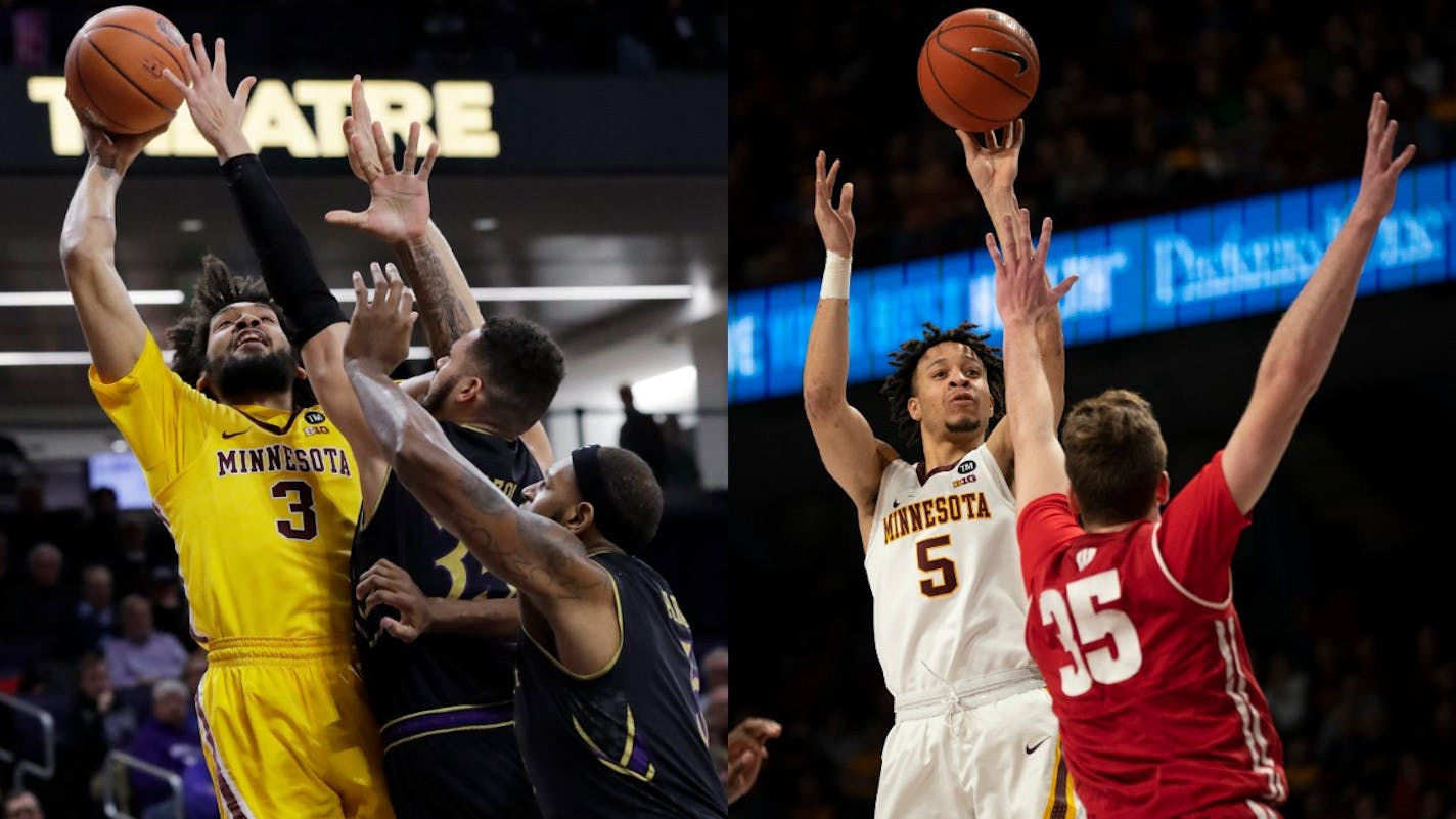 The Gophers' Jordan Murphy (left) and Amir Coffey were named to all-Big Ten basketball teams Monday. Murphy, a 6-7 senior forward, was named to the first team by the media and second team by the coaches. Coffey, a 6-6 junior guard, was named to the third team by the coaches and media.