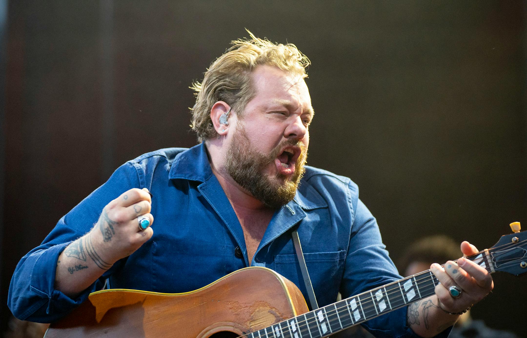 Nathaniel Rateliff, lead singer of Nathaniel Rateliff & the Night Sweats, performs with his band during Rock the Garden.