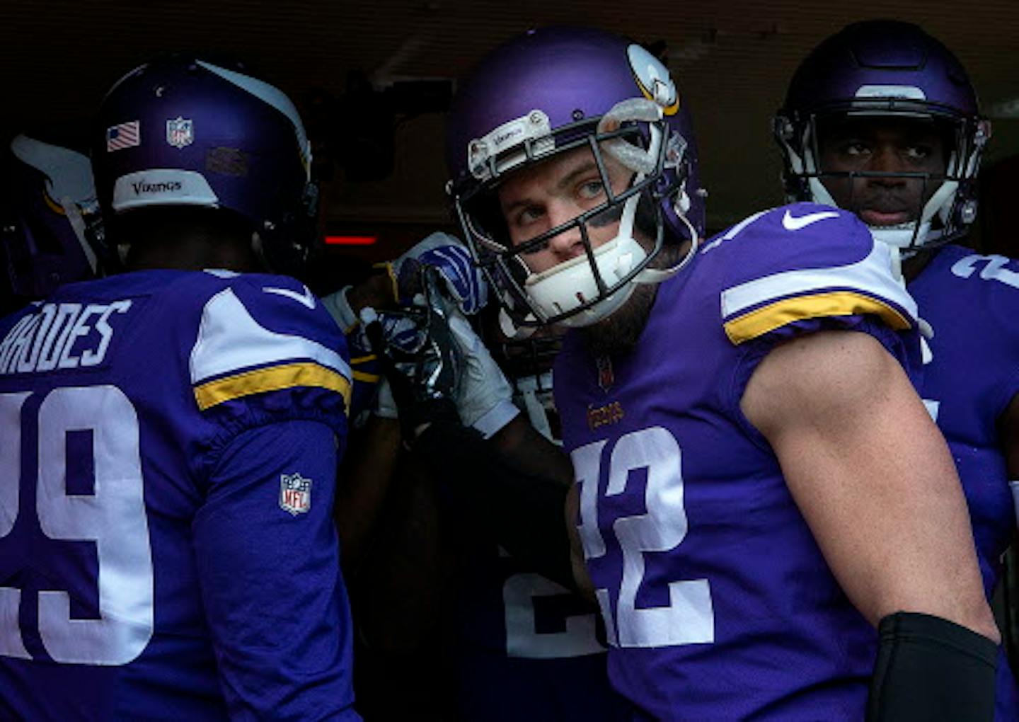 Minnesota Vikings Harrison Smith (22) lead defensive backs on to the field for warm ups.