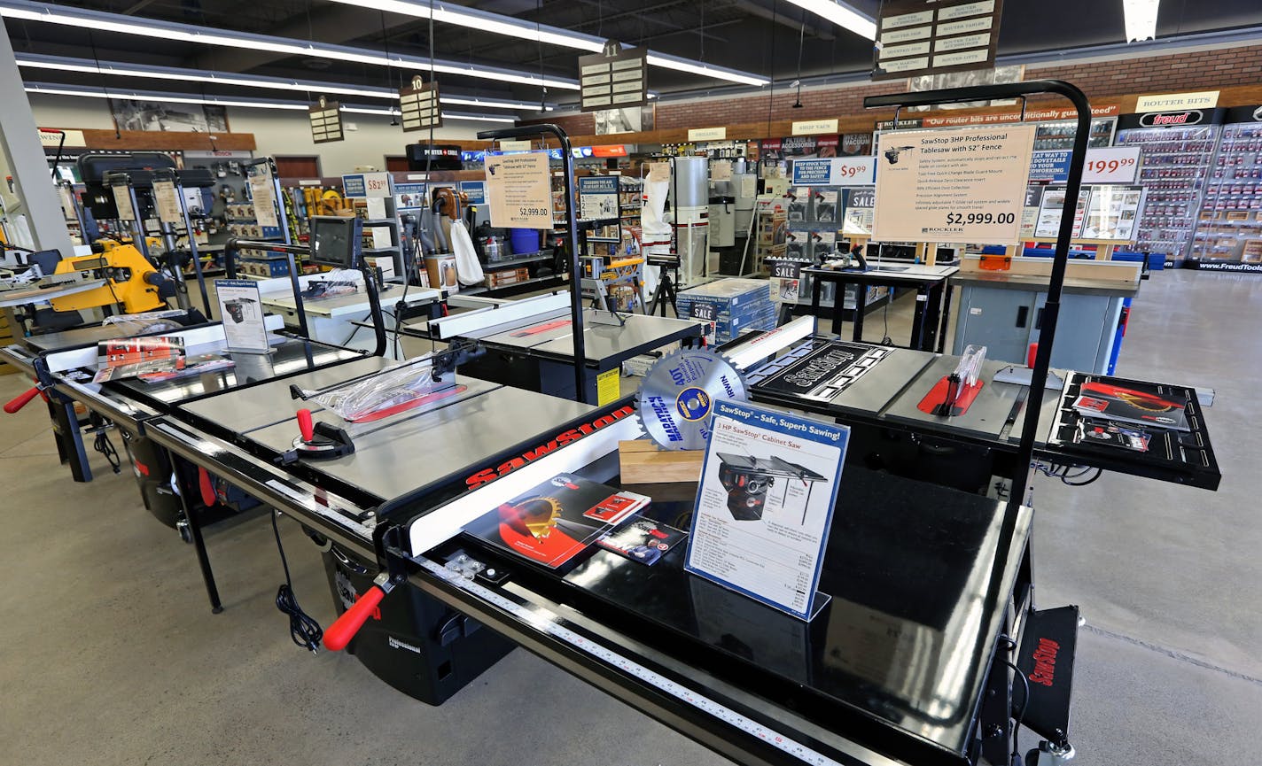 Woodworkers hankering to create piles of sawdust with a new table saw will find lots of options at the Rockler Woodworking and Hardware store in Maplewood. BRUCE BISPING bbisping@startribune.com