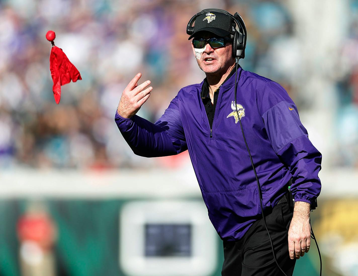 Vikings head coach Mike Zimmer challenged a call if running back Matt Asiata (44) scored a touchdown in the second quarter at EverBank field Sunday December 11, 2016 in Jacksonville, Florida. The Vikings loss the challenge.