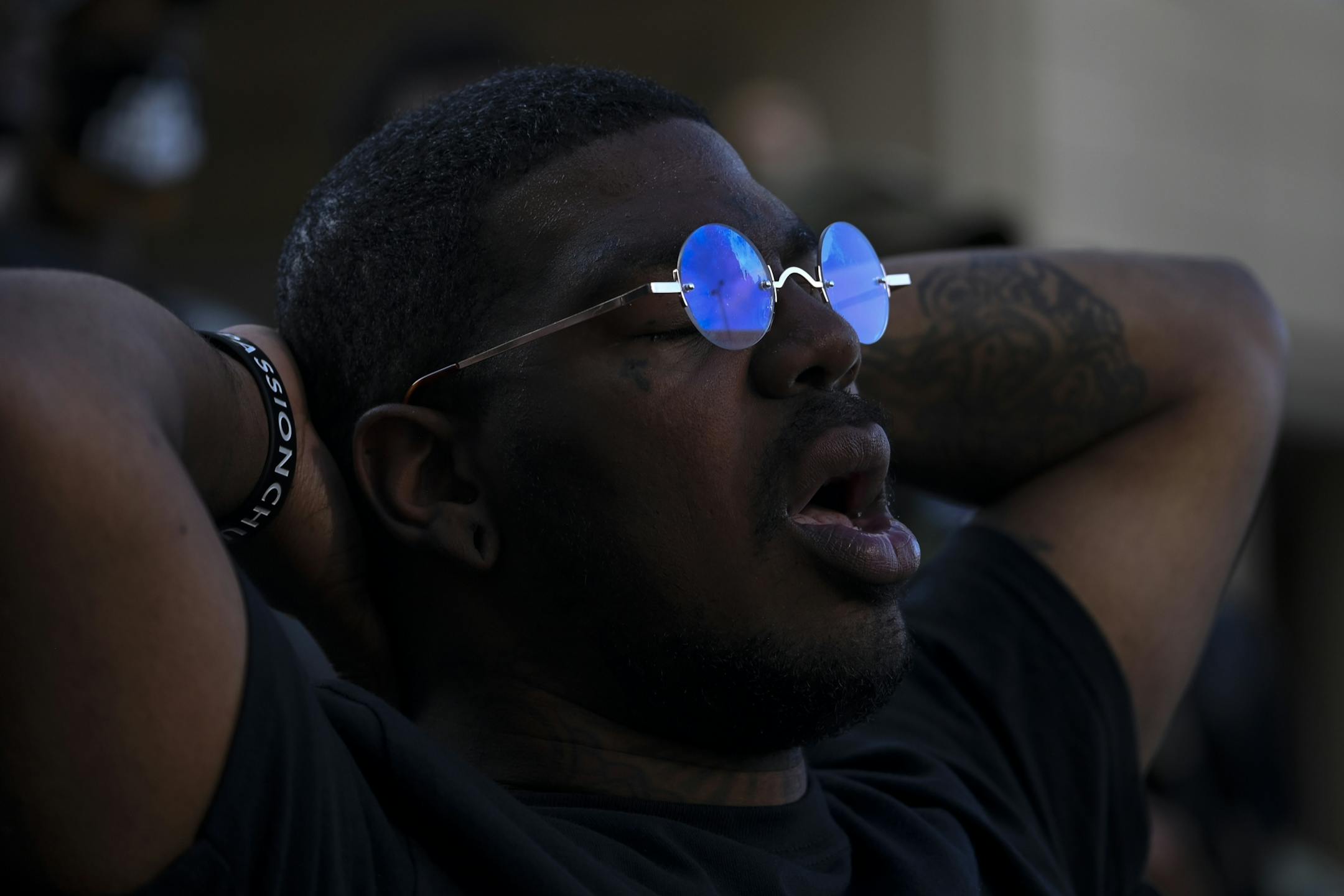 Tony Clark, one of the organizers of Saturday night's protest, was overcome with emotion during the march.