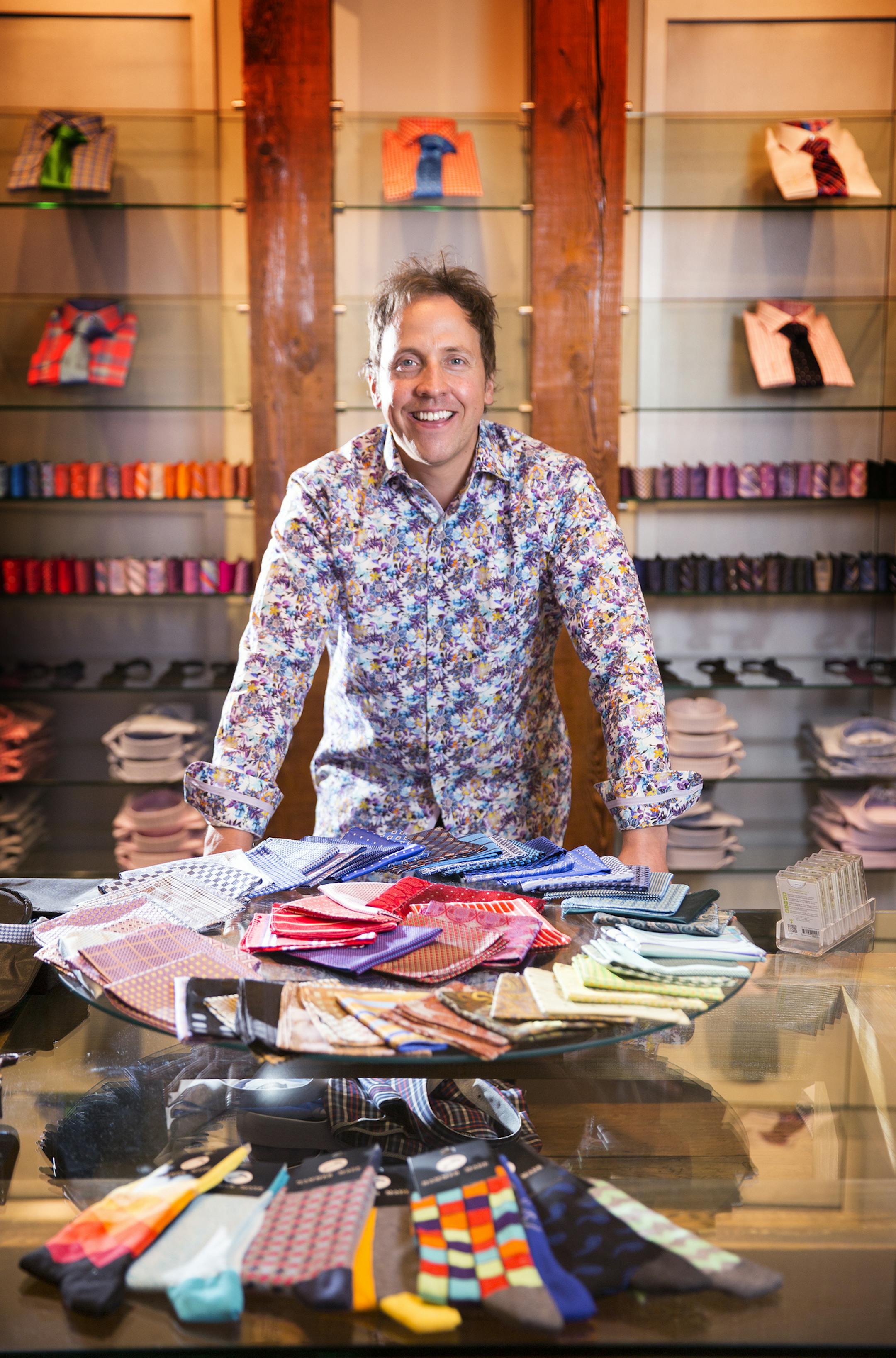 Jason Hammerberg, the founder of Hammer Made men's store, poses inside his Galleria Edina location on Tuesday, June 16, 2015. ] LEILA NAVIDI leila.navidi@startribune.com / BACKGROUND INFORMATION: Jason Hammerberg worked for years designing in the clothing industry before opening his own shops. Hammer Made works directly with their manufacturers to offer high quality clothing and a boutique-style shopping experience for men at lower price points.