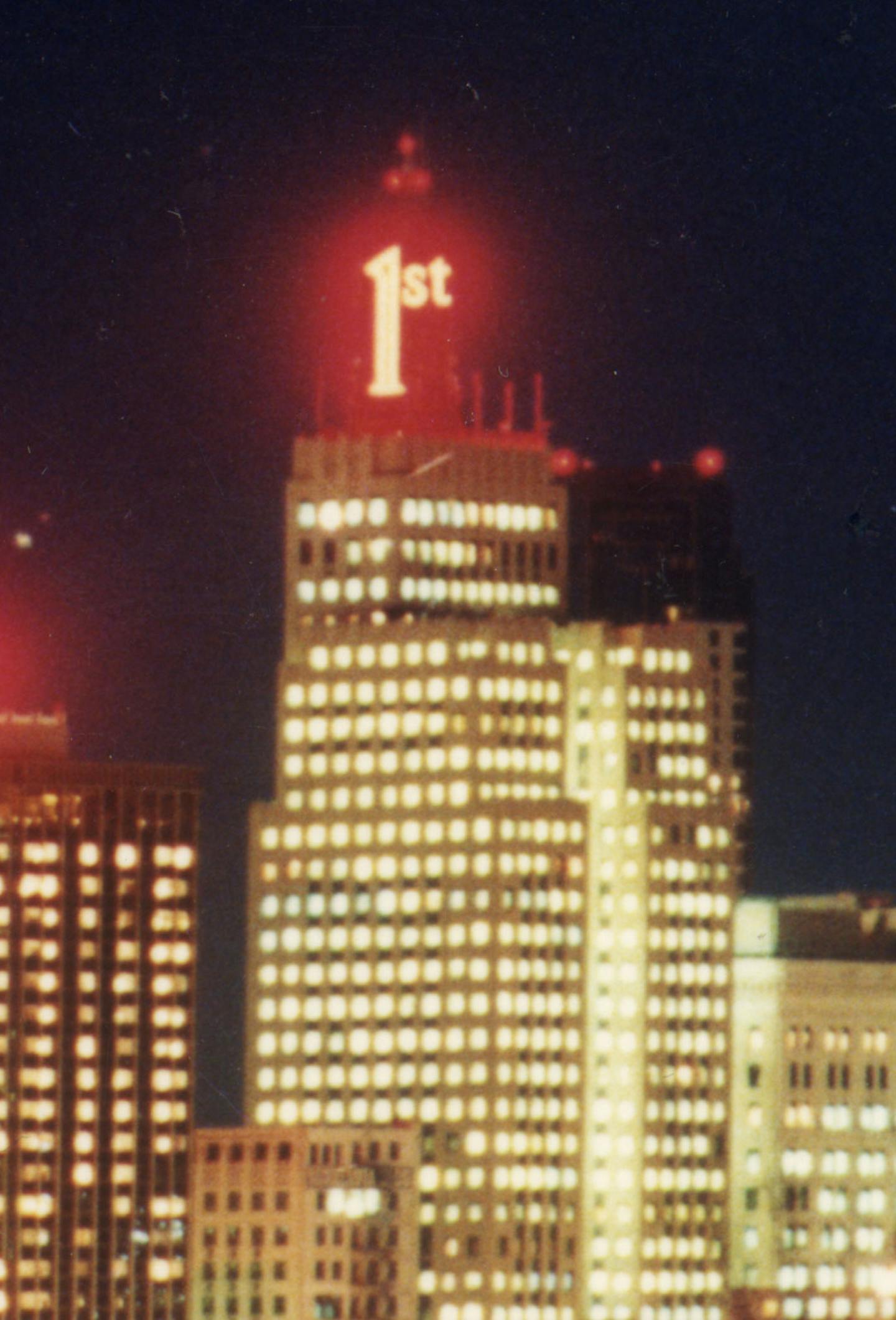 1st National Bank Building in downtown St. Paul. All downtown buildings and skyway decorations were lit for the first time this night(Nov. 20, 1989) and provided a particularly appealing subject for the Downtown Night Lights Photo Contest. Star Tribune file photo taken by staff photographer David Brewster.