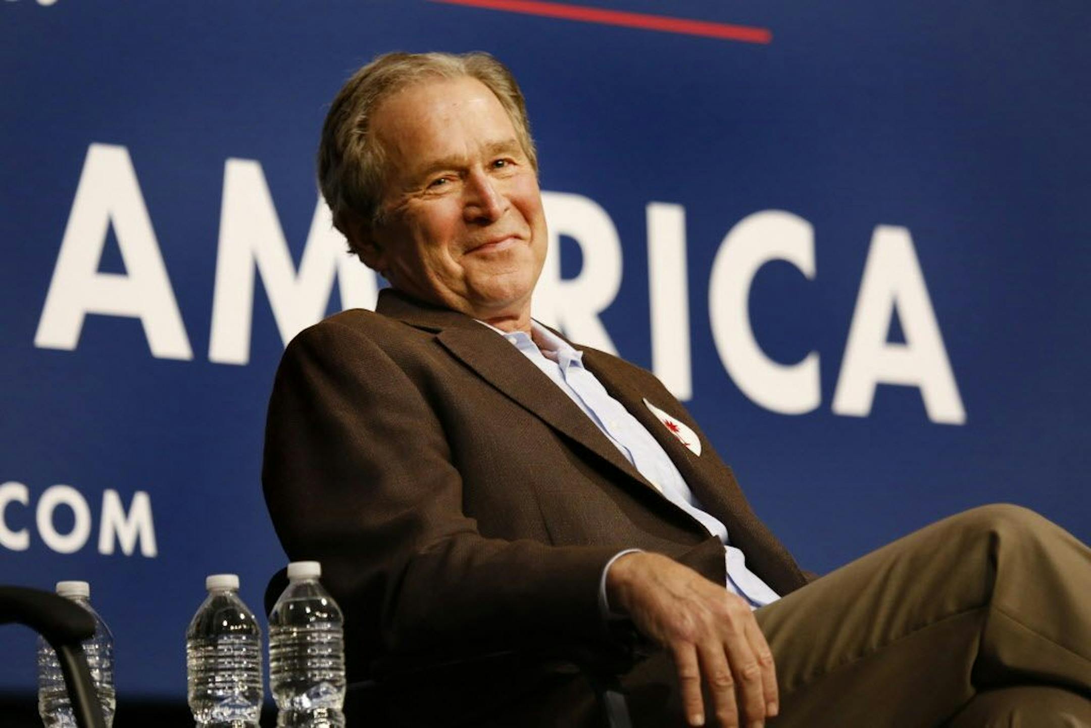 President George W. Bush campaigns with his brother, Republican presidential candidate Jeb Bush, in Charleston, S.C., on Monday, Feb. 15, 2016.