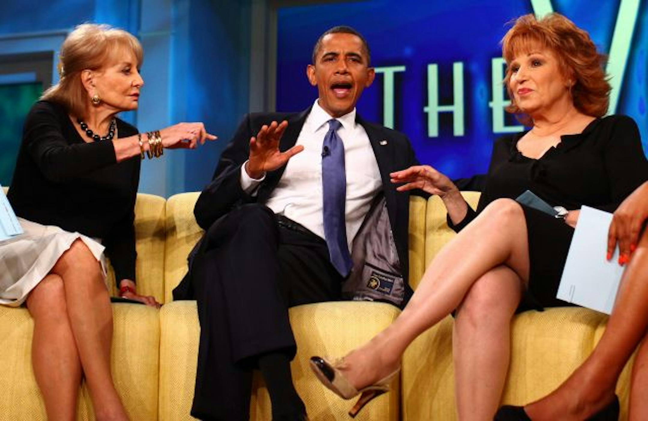 President Obama, flanked by Barbera Walters, left, and Joy Behar, took a turn on the couch to answer questions on "The View."