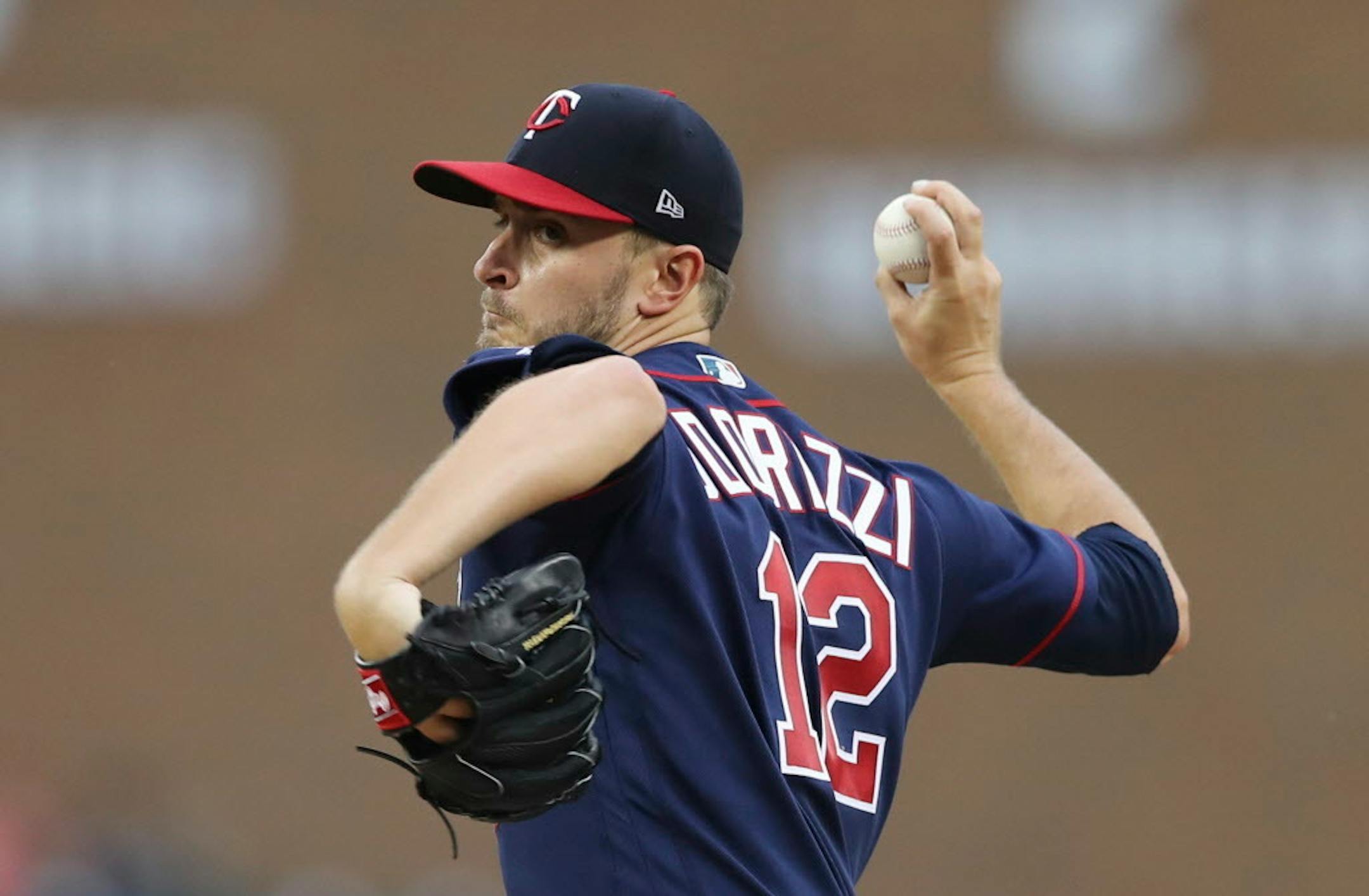 Minnesota Twins starting pitcher Jake Odorizzi throws during the first inning of the team's baseball game against the Detroit Tigers, Tuesday, June 12, 2018, in Detroit. (AP Photo/Carlos Osorio)