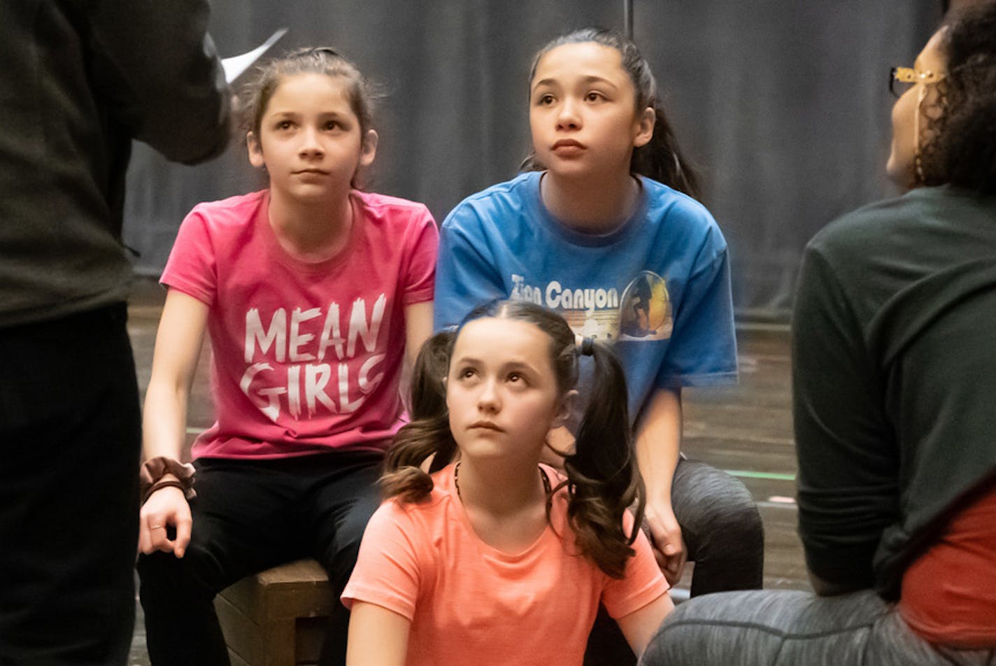 Three actors playing the lead, L to r, Lillian Hochman, Audrey Mojica and Sofia Salmela, and listened as director Peter Brosius and China Brickey worked through a scene. ] GLEN STUBBE • glen.stubbe@startribune.com Friday, April 19, 2019 With "Matilda" opening at the Children's Threatre, we focus on the delicate balancing act required of young people (and their families!) pursuing their theater dreams. Our story looks at the delicate balancing act required of young actors (and their families!) wh