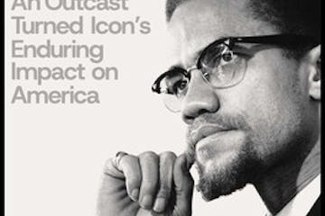 cover of The Afterlife of Malcolm X features a black and white photo of Malcolm X