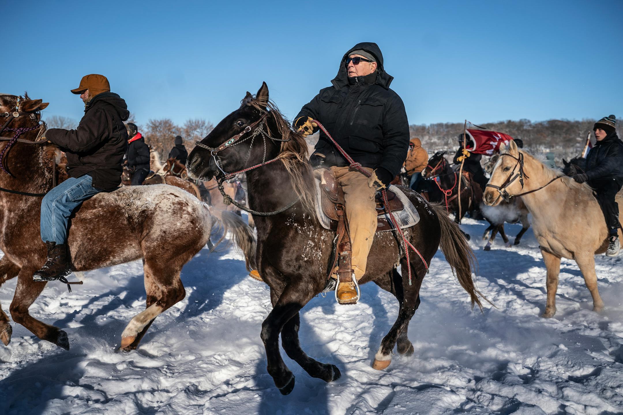 Riders on their last leg of the journey from South Dakota take off from Land of Memories to Reconciliation Park in Mankato.