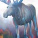 "The moose running," a painting by Joyce Koskenmaki, "is a metaphor for the effects of global warming on all wild animals,'' Koskenmaki said.