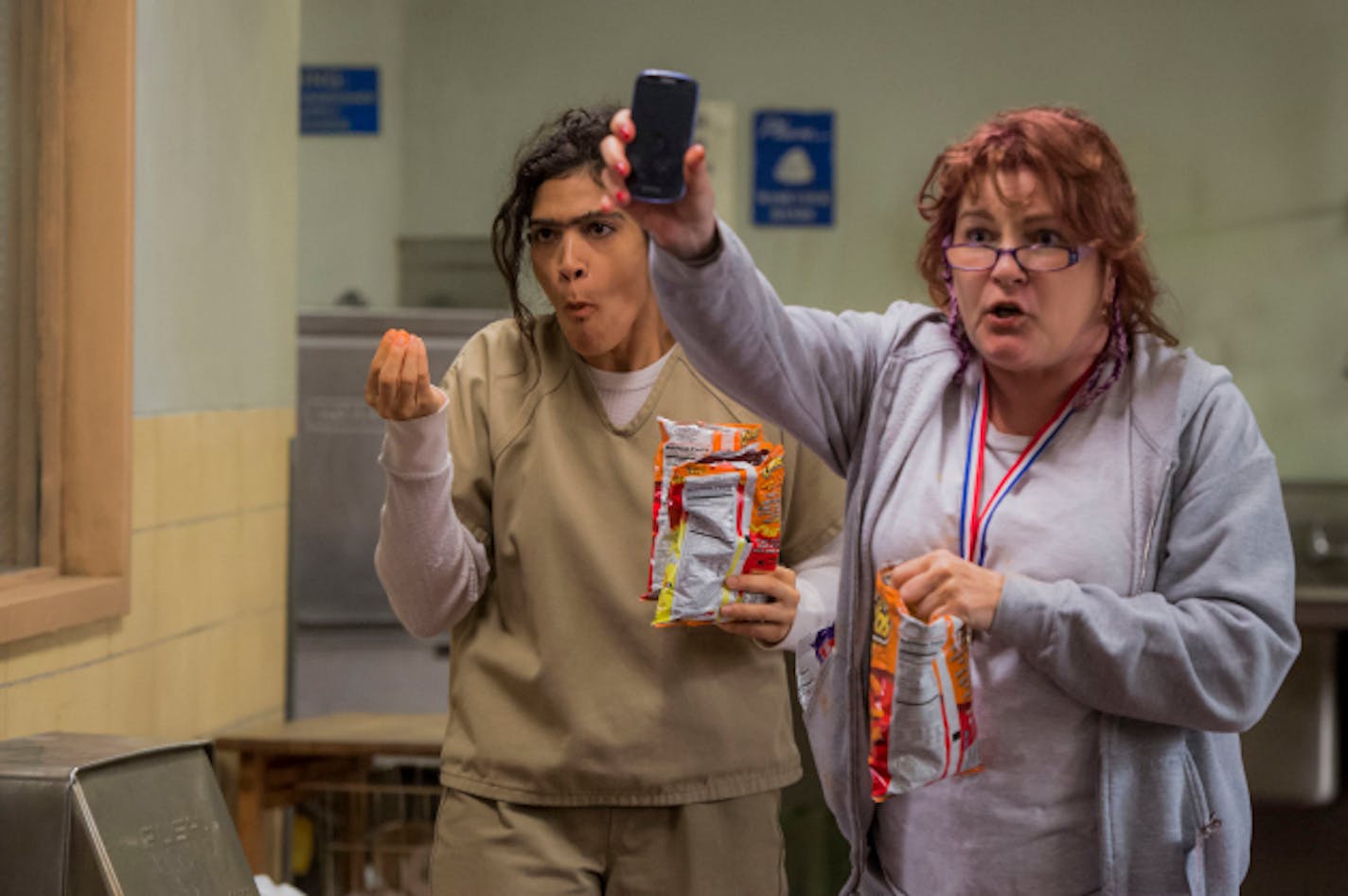 Laura Gomez (Blanca) and Kate Mulgrew (Red) in "Orange is the New Black." Photo by Jojo Whilden/Netflix.