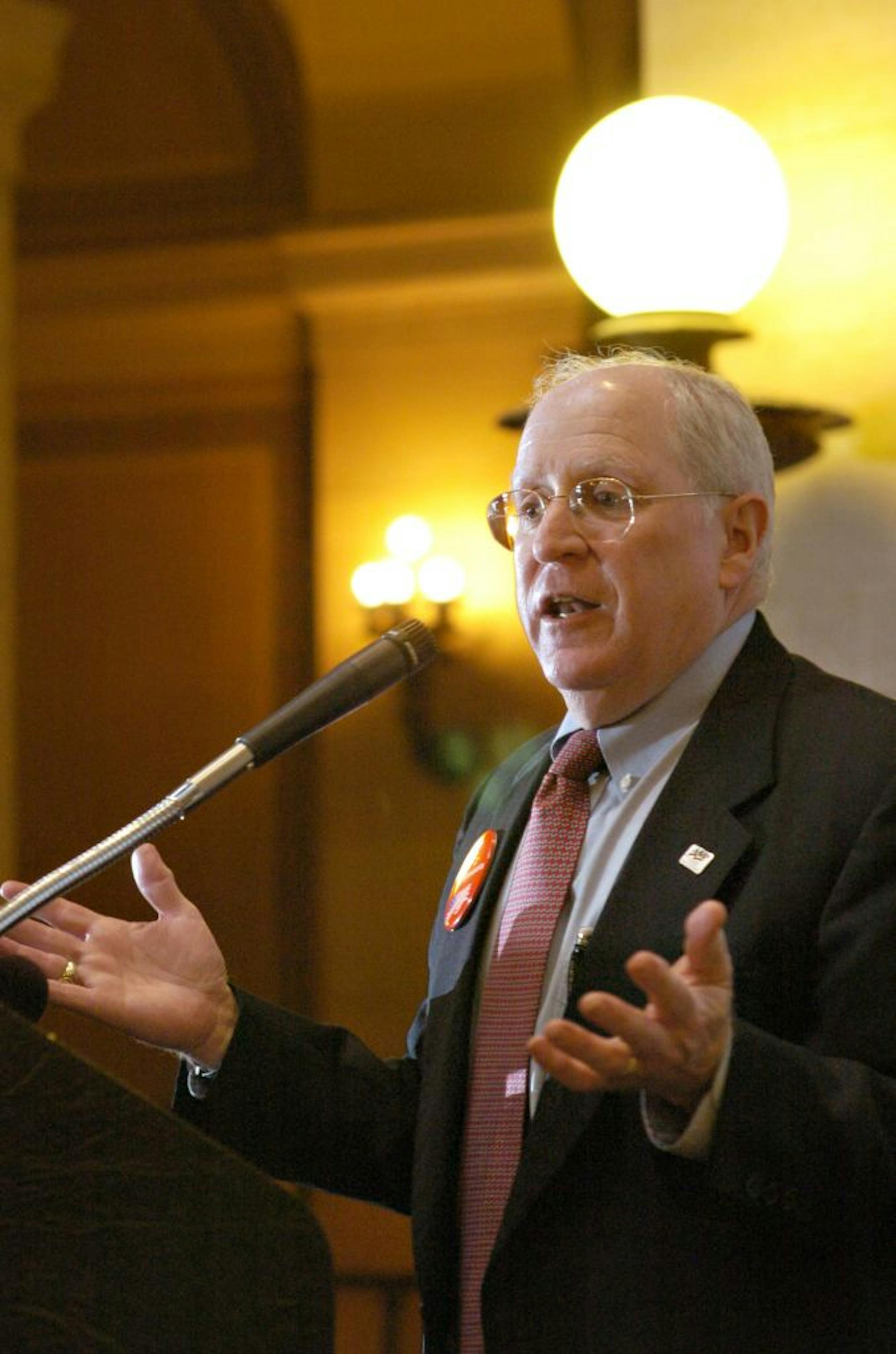 TUESDAY_02/24/04_StateCapitol,St.Paul - - - - - President of the state AARP, Skip Humphrey, spoke to a crowd of seniors gathered at the state capitol rotunda for a rally calling for lower drug prices.