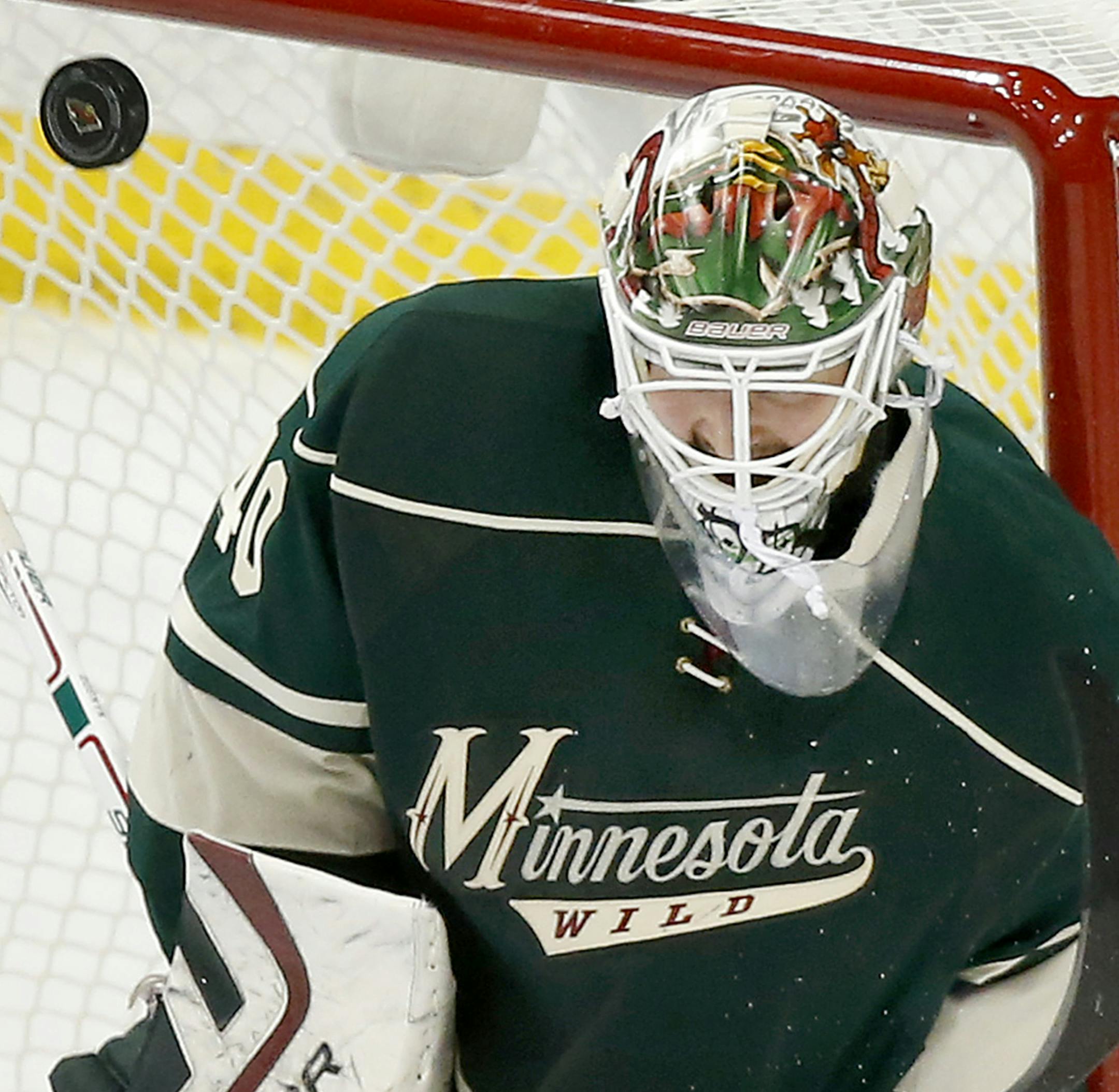 Minnesota Wild goalie Devan Dubnyk (40). ] CARLOS GONZALEZ cgonzalez@startribune.com, April 26, 2015, St. Paul, Minn., Xcel Energy Center, NHL, Minnesota Wild vs. St. Louis Blues, Game 6, Stanley Cup Playoffs