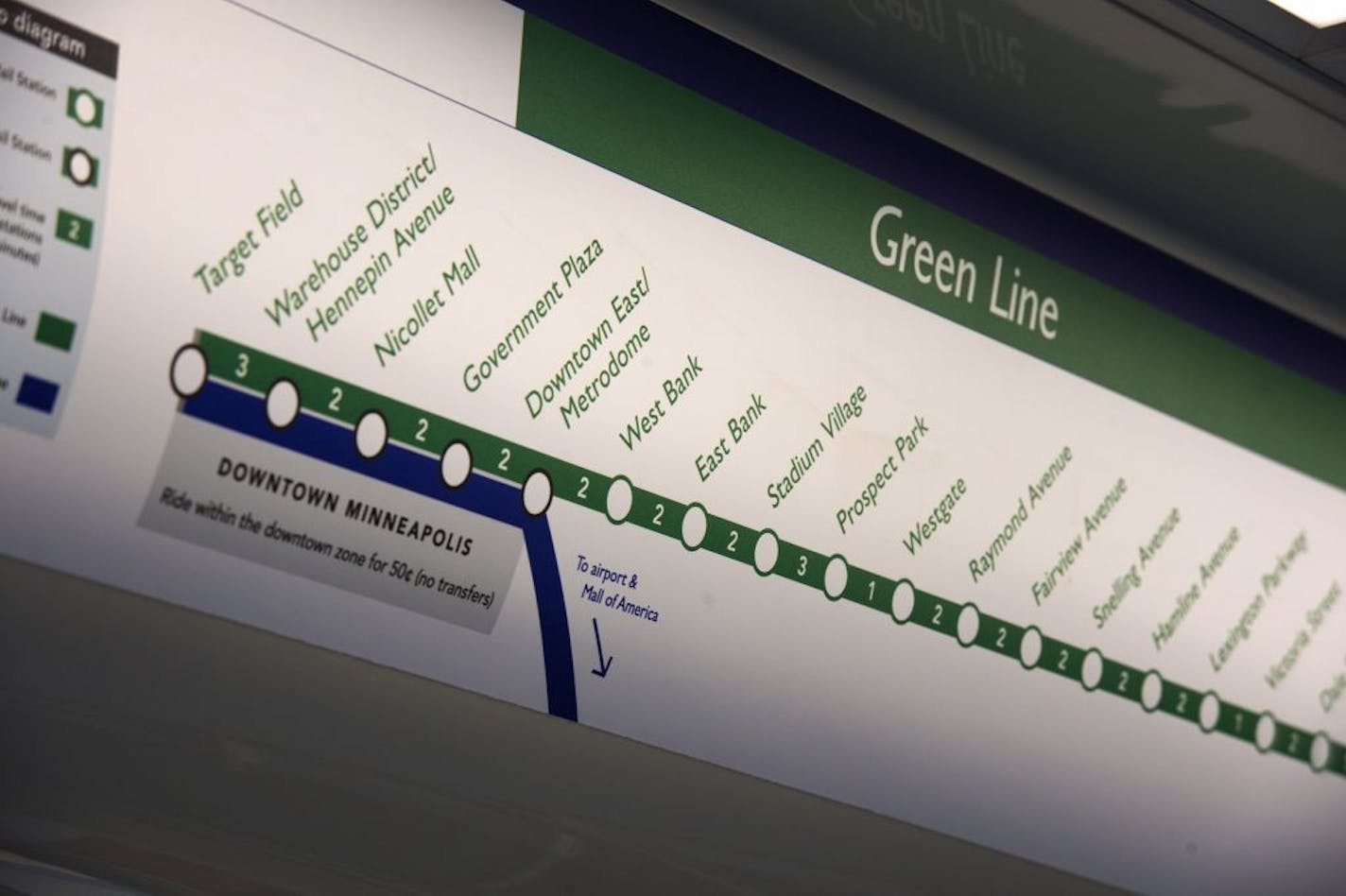 The stops for the Green Line are displayed on a transit map.