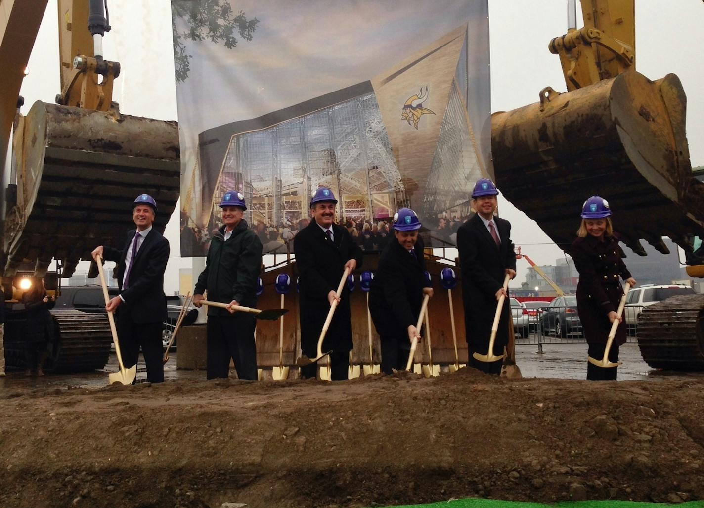 Gold shovels turned the dirt at the ceremonial Vikings stadium groundbreaking on Tuesday.