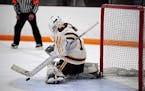 Forest Lake goalie Ally Goehner makes a save in the Rangers' 1-0 victory over Andover on Dec. 13, 2018