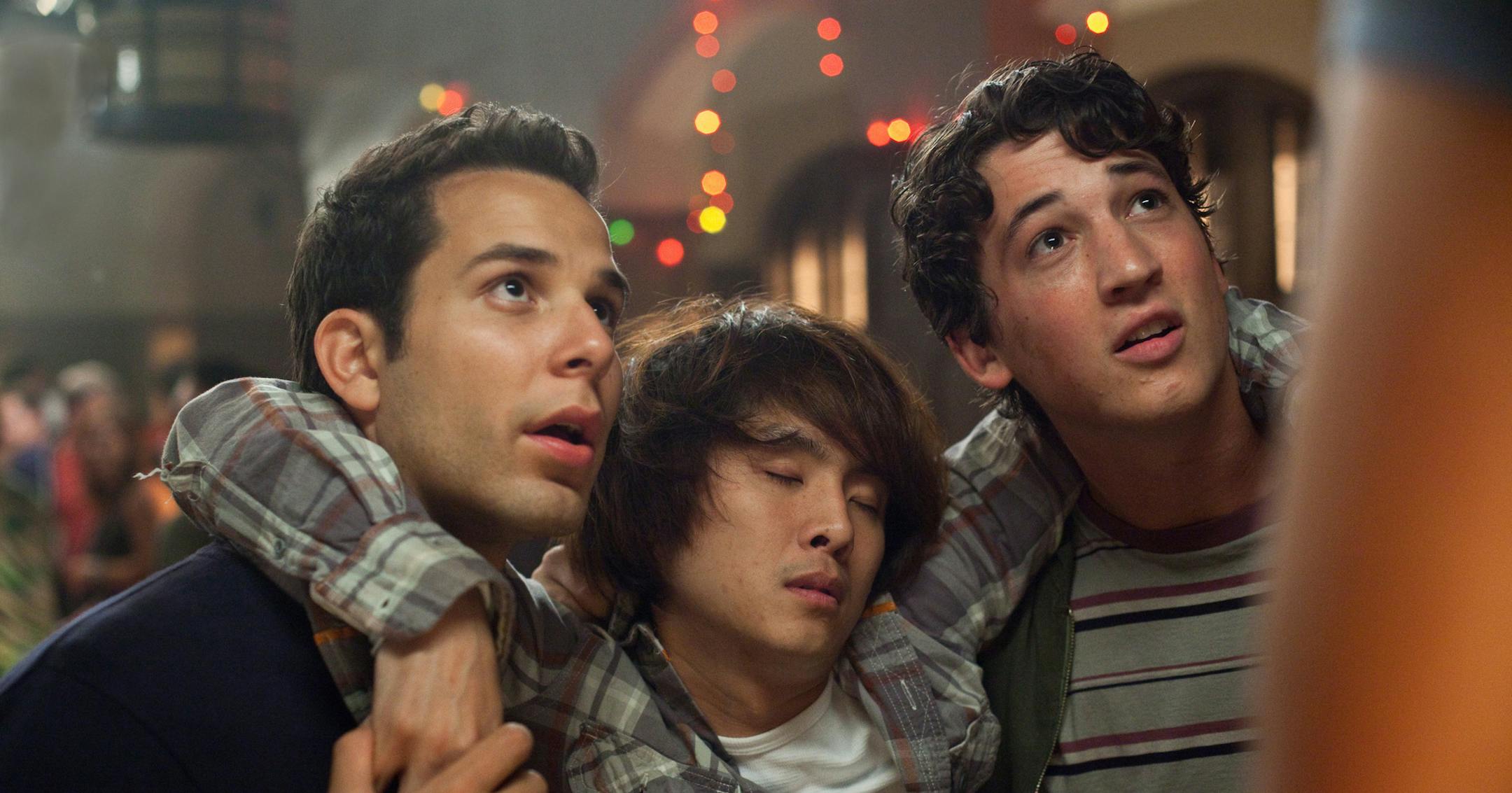 This film image released by Relativity Media shows, from left, Skylar Astin, Justin Chon and Miles Teller in a scene from "21 & Over". (AP Photo/Relativity Media, John Johnson) ORG XMIT: MIN2013030608564812