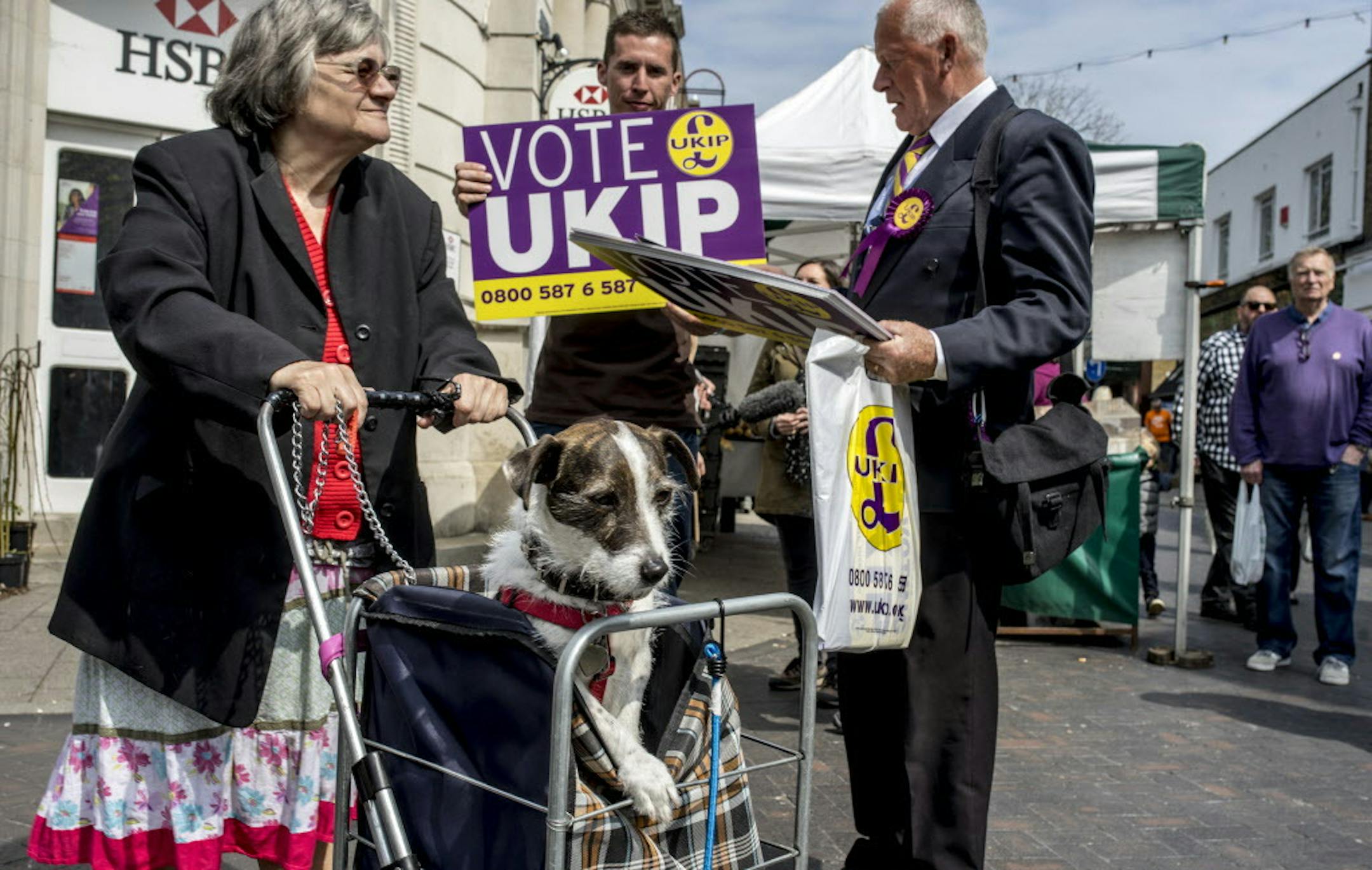 UK Independence Party supporters in Ramsgate, England, where Nigel Farage is running for a seat in Parliament, April 24, 2015. UKIP is fielding its fullest slate of parliamentary and local candidates yet across the country. Although polls suggest that it could win about 12 percent of the national vote, it might end up winning only two seats out of 650. (Andrew Testa/The New York Times)