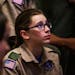 Maddie Peacock listens at the conclusion of the second meeting of girls Troop 202 on Monday, Feb. 18, 2019.