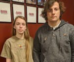 Heidi Stang, editor-in-chief and Michael King, a managing editor of the University of Minnesota Duluth’s student newspaper, The Bark, pose in its of