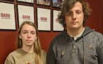 Heidi Stang, editor-in-chief and Michael King, a managing editor of the University of Minnesota Duluth’s student newspaper, The Bark, pose in its of