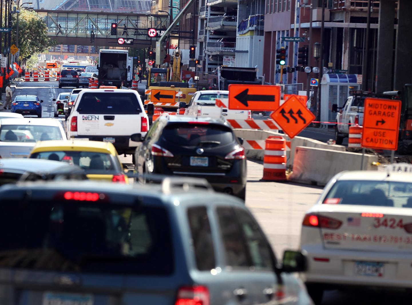 Fourth Street in downtown Minneapolis is just one of the metro-area spots jammed up by ongoing road construction.