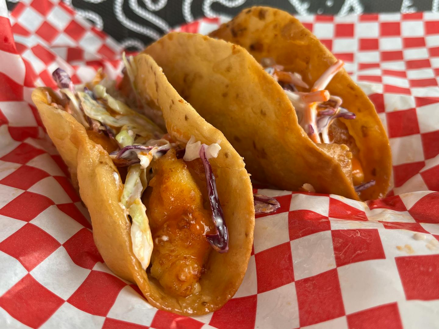 Buffalo Cheese Curd and Chicken Tacos from Richie's Cheese Curd Tacos.
