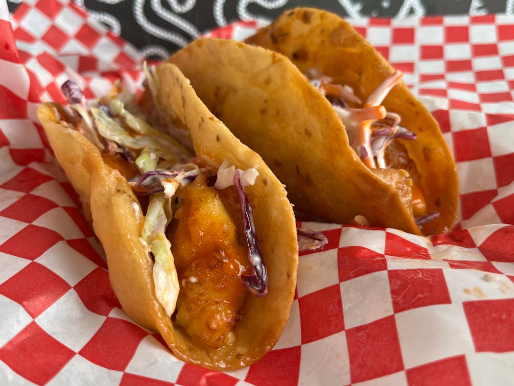Buffalo Cheese Curd and Chicken Tacos from Richie's Cheese Curd Tacos.