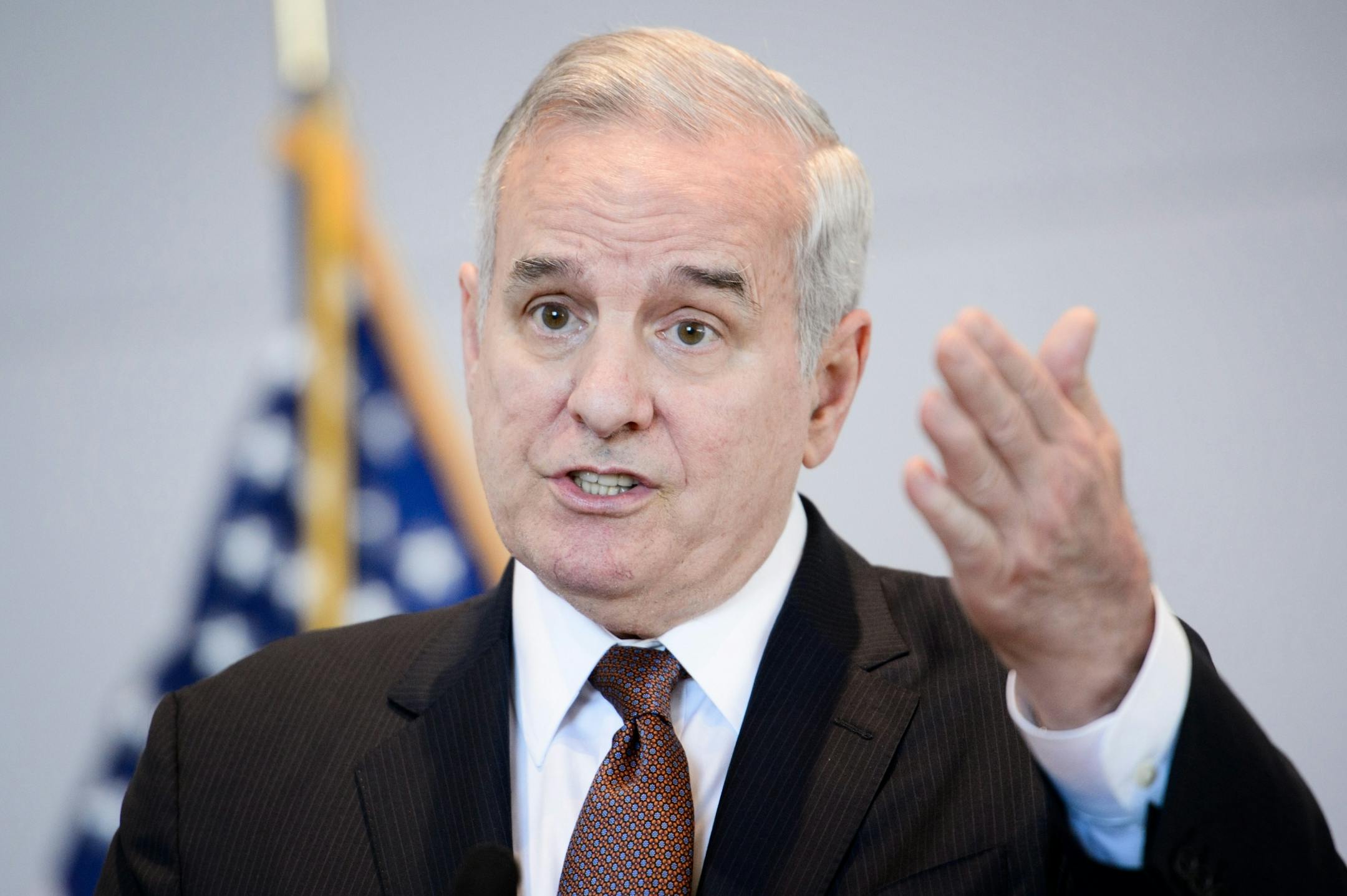 Minnesota Governor Mark Dayton took questions about the state's projected budget surplus of $1.87 billion.