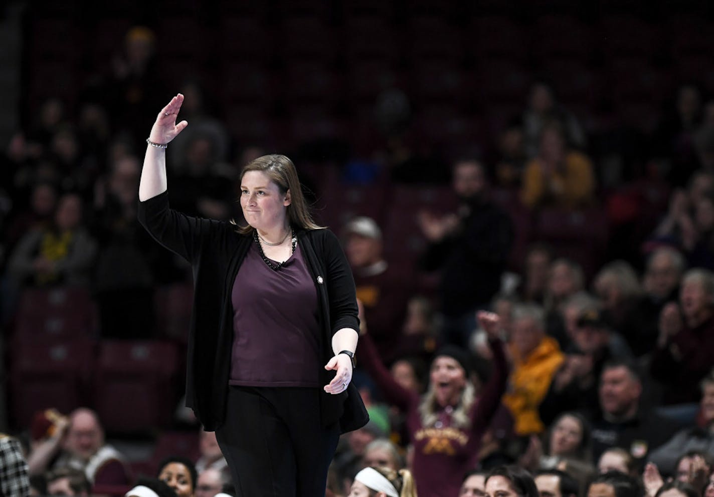 Gophers coach Lindsay Whalen, in her second season, led her team in the first quarter Thursday against the Hawkeyes.