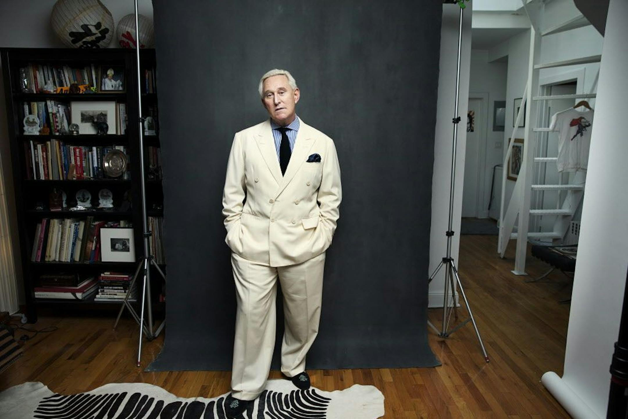 FILE � Roger J. Stone Jr., an off-and-on adviser to President Donald Trump, in his Upper East Side apartment in New York, Aug. 13, 2015. Stone is one of several Trump advisers under scrutiny over their ties to Russia, and he is the first to confirm contact with Guccifer 2.0, which is believed to be a front for Russian intelligence.