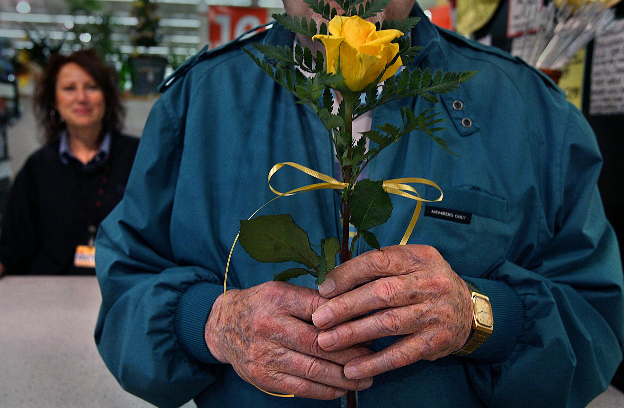 Bill Morin has driven to his neighborhood Cub Food store in St. Anthony for the past three-and-a-half years to buy a single yellow rose to place on the marker of his deceased wife, Jean. Greeting him each Friday morning is floral saleswoman Kristina Moore, who makes sure that yellow roses are available for him to purchase.