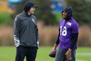Vikings coach Kevin O’Connell, left, and Justin Jefferson, right, have continued to say they are prioritizing receiver’s long-term health, making 