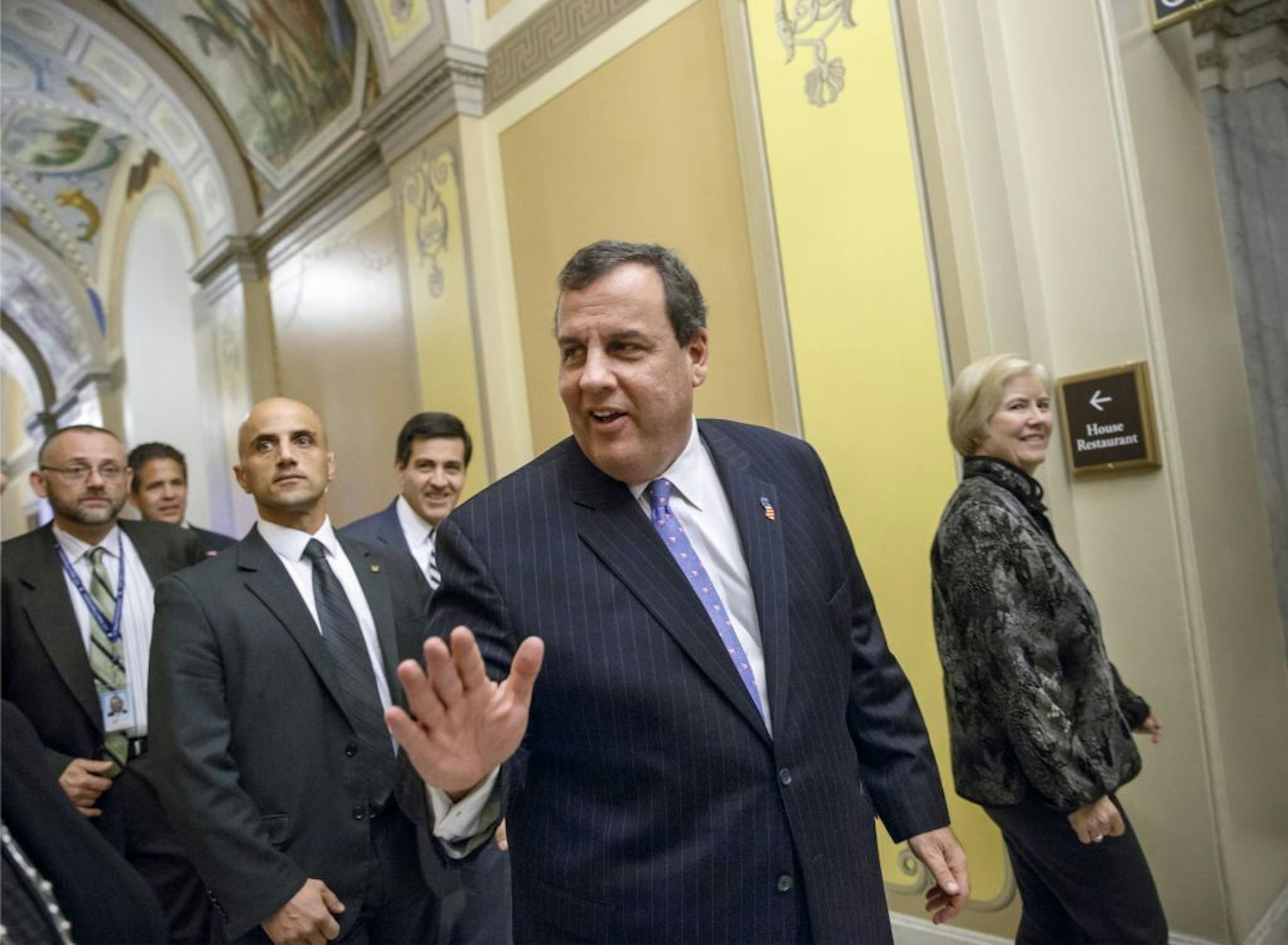 FILE - In this Nov. 17, 2014 file photo, New Jersey Gov. Chris Christie leaves the Capitol in Washington. Christie�s brash, say-it-like-it-is persona has made him a political celebrity. But as he relinquishes his position as chairman of the Republican Governors Association this week, Christie shifts from advocate for others to salesman for himself as a potential 2016 presidential candidate.