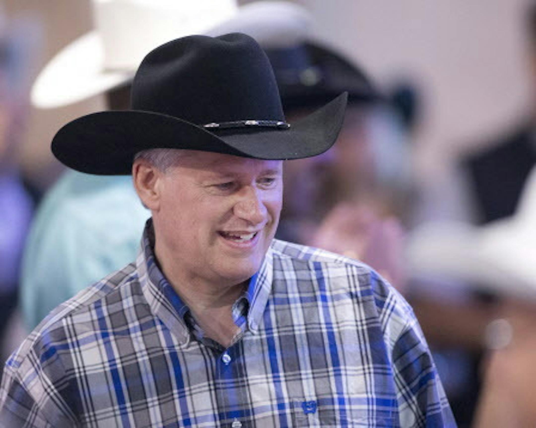 Prime Minister Stephen Harper mingles at the annual South West Stampede BBQ in Calgary, Alberta, Canada, Saturday, July 4 , 2015. (Larry MacDougal/The Canadian Press via AP)