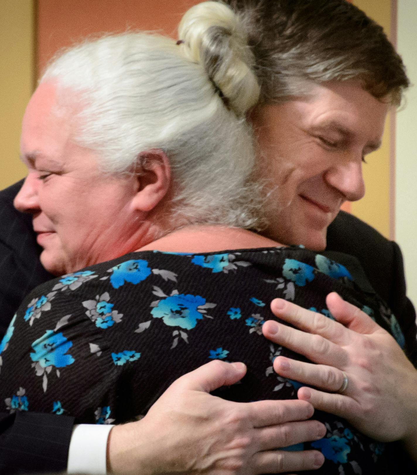 Rep. Kurt Zellers hugged friend and fellow legislator Rep. Mary Liz Holberg on the House floor. Both have announced that they are retiring after this session. ] Friday, May 16, 2014 GLEN STUBBE * gstubbe@startribune.com