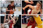 Top row, from left: Lakeville North boys player Jack Robison and girls player Haley Bryant. Bottom row, from left: Minnehaha Academy girls player Addi