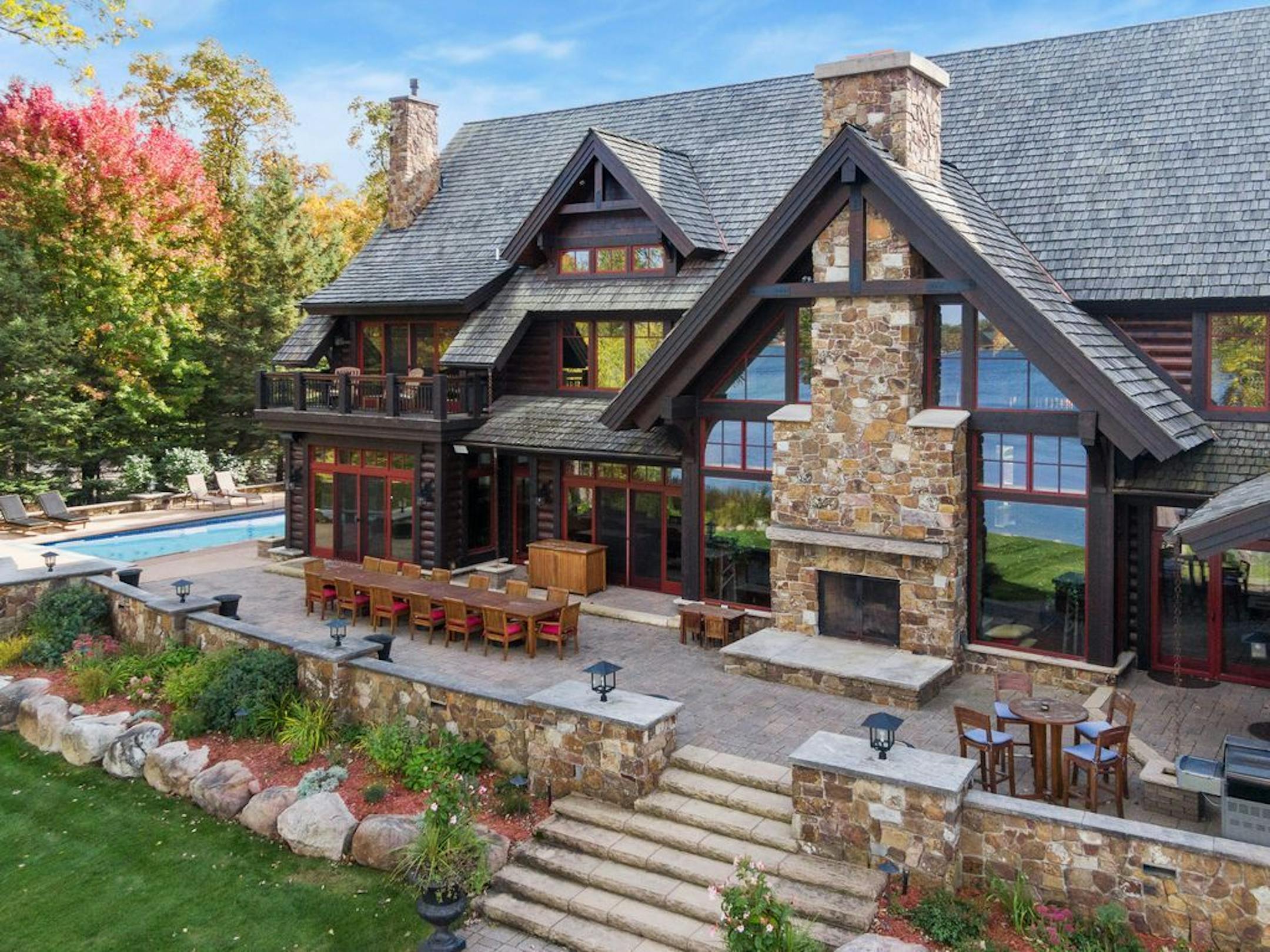 There are multiple spaces for outdoor entertaining.