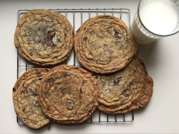 Giant Crinkled Chocolate Chip Cookies are 5 inches across, the better to show off their ridges.